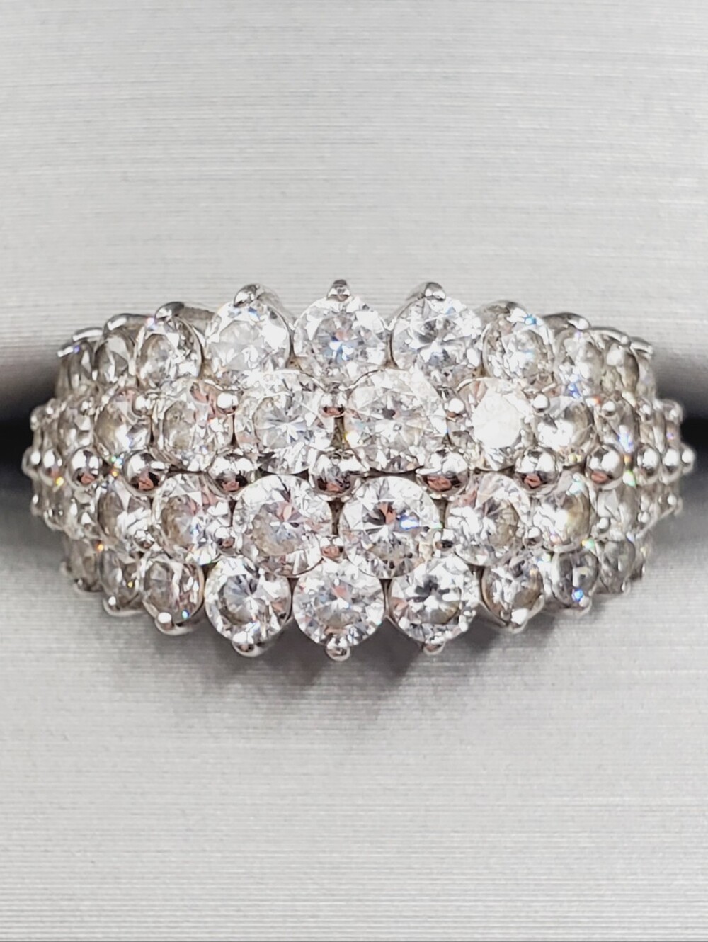Multi Row Round White Diamond Simulants Cluster Band - 925 Sterling Silver Ring